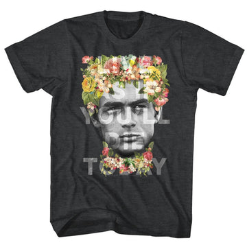 James Dean-Flower Crown-Black Heather Adult S/S T-Shirt - Black Heather