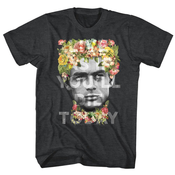 James Dean-Flower Crown-Black Heather Adult S/S T-Shirt - Black Heather