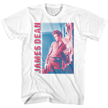 James Dean-Red And Blue-White Adult S/S T-Shirt - White
