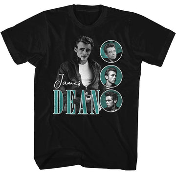 James Dean-James Dean Three Circles Teal-Black Adult S/S T-Shirt - Black