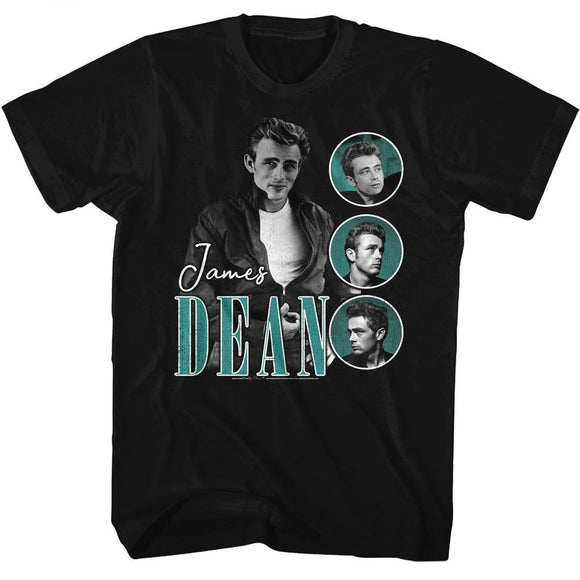 James Dean-James Dean Three Circles Teal-Black Adult S/S T-Shirt - Black