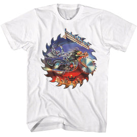 Judas Priest-Judas Priest Saw Motorcycle-White Adult S/S T-Shirt - White