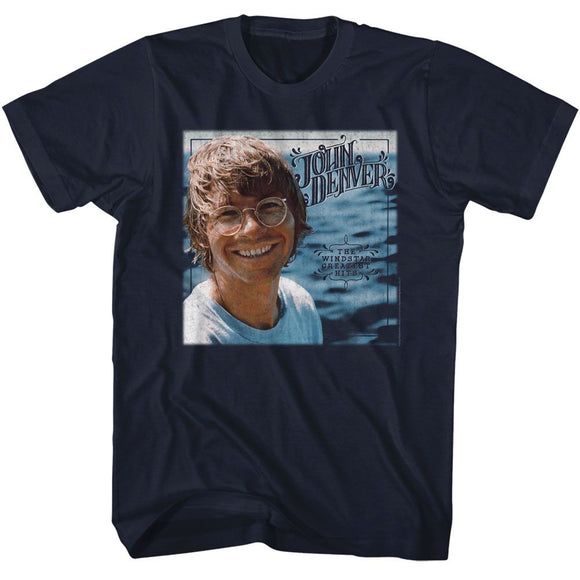 John Denver-John Denver Windstar Greatest Hits Album-Navy Adult S/S T-Shirt - Navy
