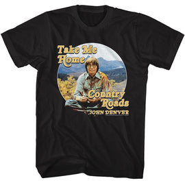 John Denver-John Denver Circle Mountain Range-Black Adult S/S T-Shirt - Black