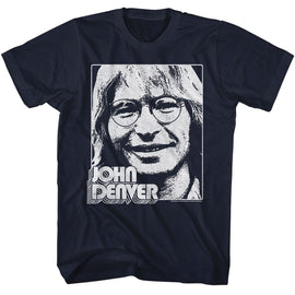 John Denver-John Denver Simple Face-Navy Adult S/S T-Shirt - Navy