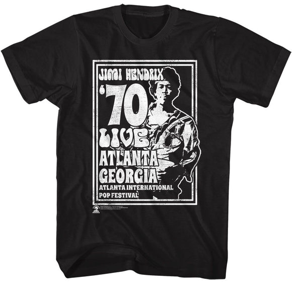 Jimi Hendrix-Atlanta 70-Black Adult S/S T-Shirt - Black