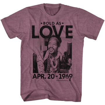 Jimi Hendrix-Bold As Love-Vintage Maroon Heather Adult S/S T-Shirt - Vintage Maroon Heather