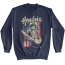 Jimi Hendrix-Jimi Hendrix Flag-Navy Adult L/S Sweatshirt-S - Navy