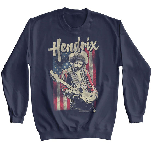 Jimi Hendrix-Jimi Hendrix Flag-Navy Adult L/S Sweatshirt-S - Navy