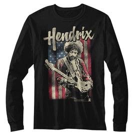 Jimi Hendrix-Jimi Hendrix Flag-Black Adult L/S T-Shirt - Black