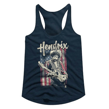 Jimi Hendrix-Flag Hendrix-Midnight Navy Ladies Racerback-S - Midnight Navy