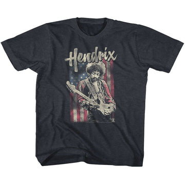 Jimi Hendrix-Flag Hendrix-Vintage Navy Youth S/S T-Shirt-Xs (5-6) - Vintage Navy