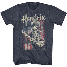 Jimi Hendrix-Flag Hendrix-Navy Heather Adult S/S T-Shirt - Navy Heather