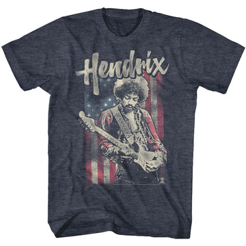 Jimi Hendrix-Flag Hendrix-Navy Heather Adult S/S T-Shirt - Navy Heather