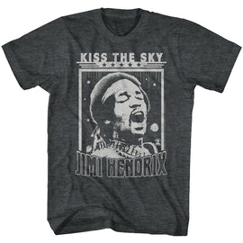 Jimi Hendrix-Kiss The Sky-Black Heather Adult S/S T-Shirt - Black Heather