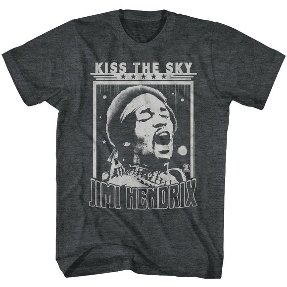Jimi Hendrix-Kiss The Sky-Black Heather Adult S/S T-Shirt - Black Heather