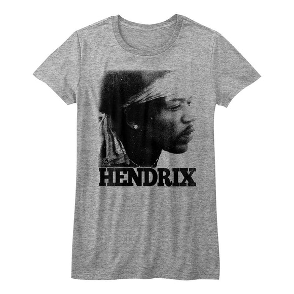 Jimi Hendrix-Vintage Face-Athletic Heather Ladies S/S T-Shirt - Athletic Heather