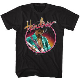 Jimi Hendrix-Neon-Black Adult S/S T-Shirt - Black