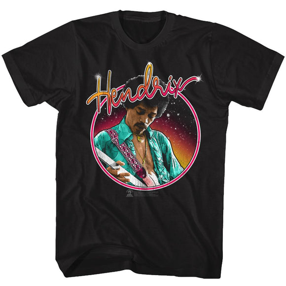 Jimi Hendrix-Neon-Black Adult S/S T-Shirt - Black