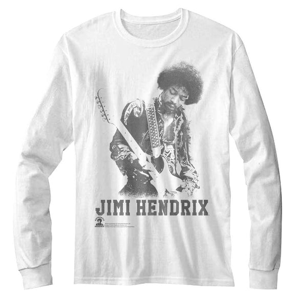 Jimi Hendrix-Jimi Hendrix Ghost Jimi-White Adult L/S T-Shirt - White