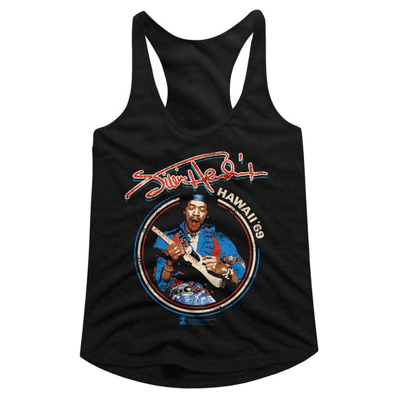 Jimi Hendrix-Hawaii 69-Black Ladies Slimfit Racerback-S - Black