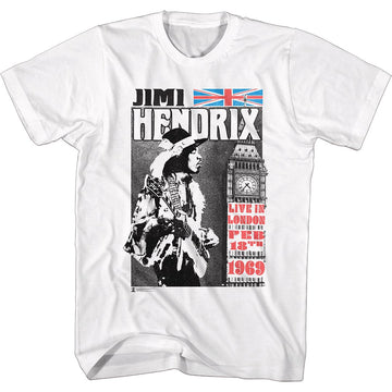 Jimi Hendrix-Live In London-White Adult S/S T-Shirt - White