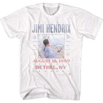 Jimi Hendrix-Woodstock-White Adult S/S T-Shirt - White