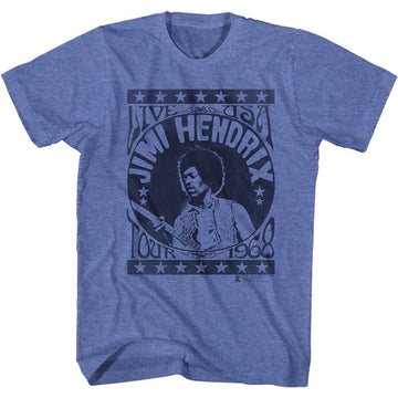 Jimi Hendrix-Live USA Tour 68-Royal Heather Adult S/S T-Shirt - Royal Heather