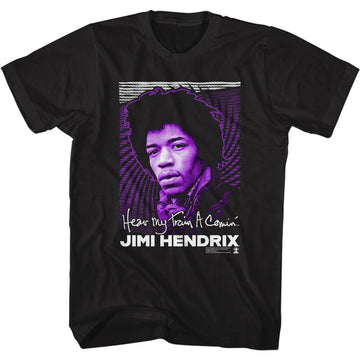 Jimi Hendrix-Hear My Train A Comin-Black Adult S/S T-Shirt - Black