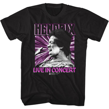 Jimi Hendrix-Live In Concert-Black Adult S/S T-Shirt - Black