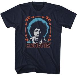 Jimi Hendrix-Jimi Hendrix Tri Color Jimi-Navy Adult S/S T-Shirt - Navy