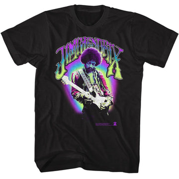 Jimi Hendrix-Jimi Hendrix Neon Jimi-Black Adult S/S T-Shirt - Black
