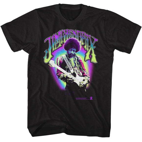 Jimi Hendrix-Jimi Hendrix Neon Jimi-Black Adult S/S T-Shirt - Black
