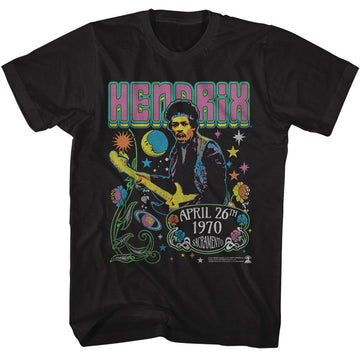 Jimi Hendrix-Jimi Hendrix Stars And Flowers-Black Adult S/S T-Shirt - Black