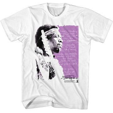 Jimi Hendrix-Jimi Hendrix Handwritten Lyrics-White Adult S/S T-Shirt - White
