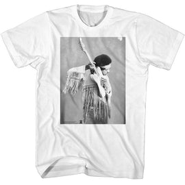 Jimi Hendrix-Jimi Hendrix Listen To Guitar-White Adult S/S T-Shirt - White