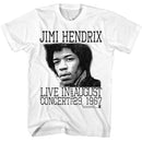 Jimi Hendrix-Jimi Hendrix Live In Concert-White Adult S/S T-Shirt - White