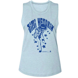 Jimi Hendrix-Jimi Hendrix Name And Stars-Stonewash Denim Ladies Muscle Tank-S - Stonewash Denim