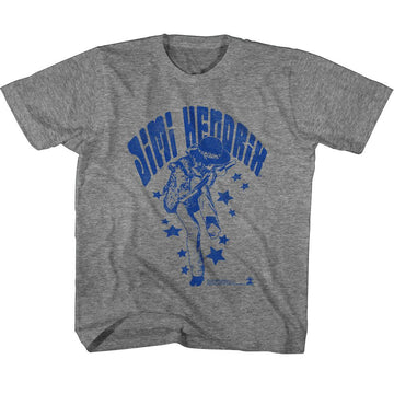 Jimi Hendrix-Jimi Hendrix Name And Stars-Graphite Heather Youth S/S T-Shirt (7-8) - Graphite Heather