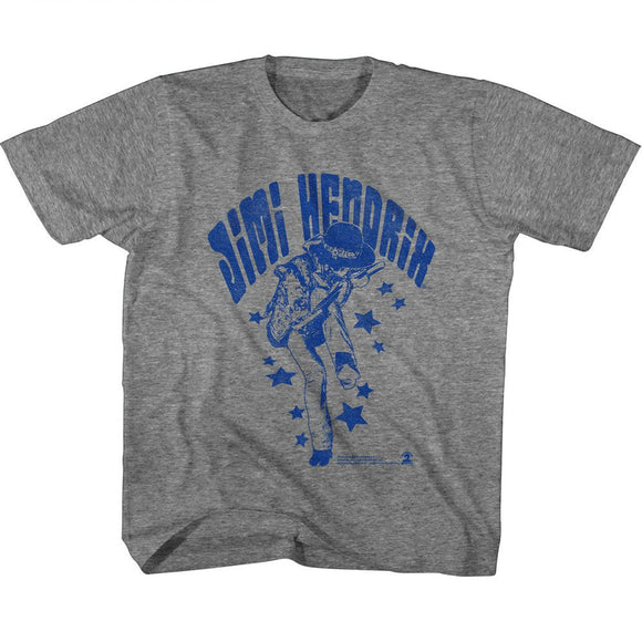 Jimi Hendrix-Jimi Hendrix Name And Stars-Graphite Heather Youth S/S T-Shirt (7-8) - Graphite Heather