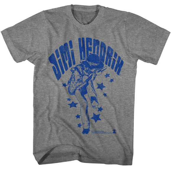 Jimi-Jimi Hendrix Name And Stars-Graphite Heather Adult S/S T-Shirt - Graphite Heather