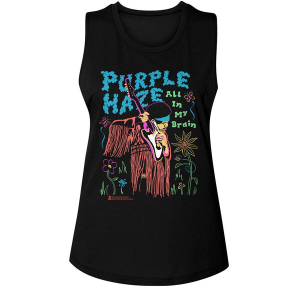 Jimi Hendrix-Jimi Hendrix All In My Brain-Black Ladies Muscle Tank-S - Black