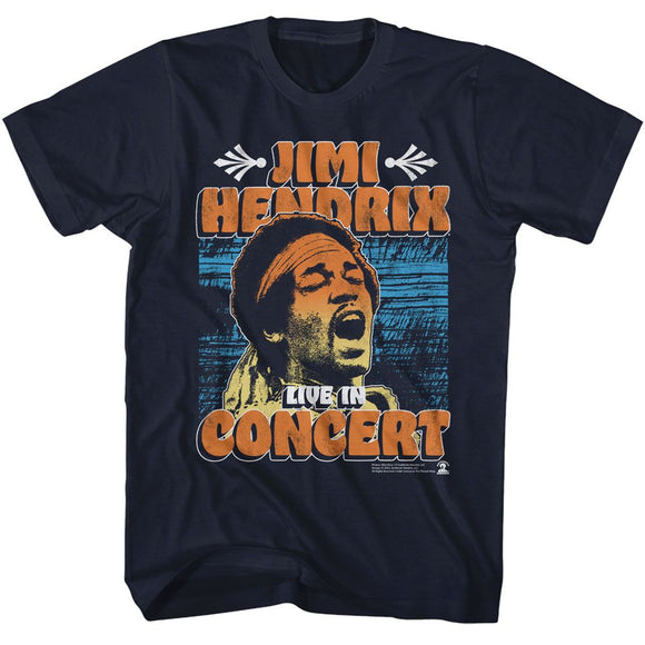 Jimi Hendrix-Jimi Hendrix In Concert Poster-Navy Adult S/S T-Shirt - Navy