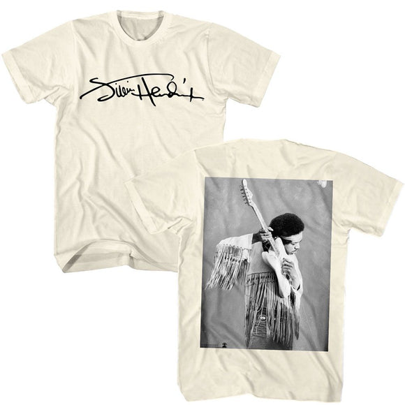 Jimi Hendrix-Jimi Hendrix Sig Image-Natural Adult S/S T-Shirt ***F&B***-S - Natural