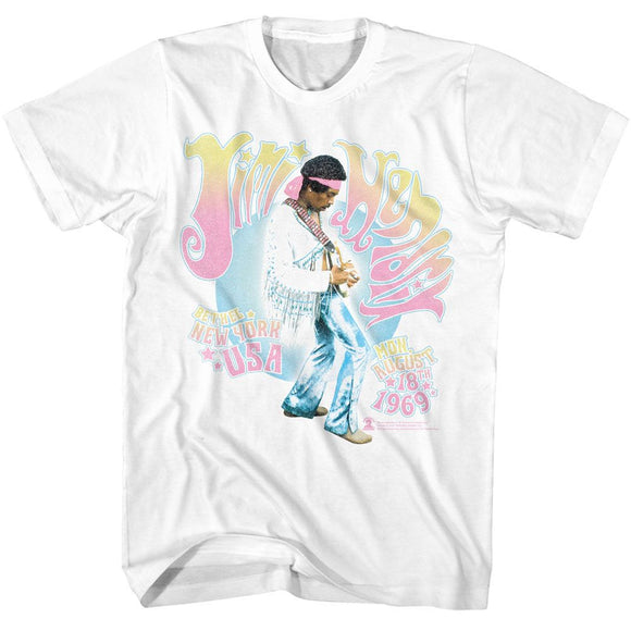 Jimi Hendrix-Jimi Hendrix Bethel Ny 1969-White Adult S/S T-Shirt - White