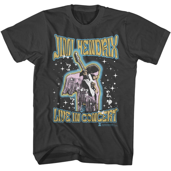 Jimi Hendrix-Jimi Hendrix Guitar Playing Outer Glow-Smoke Adult S/S T-Shirt - Smoke