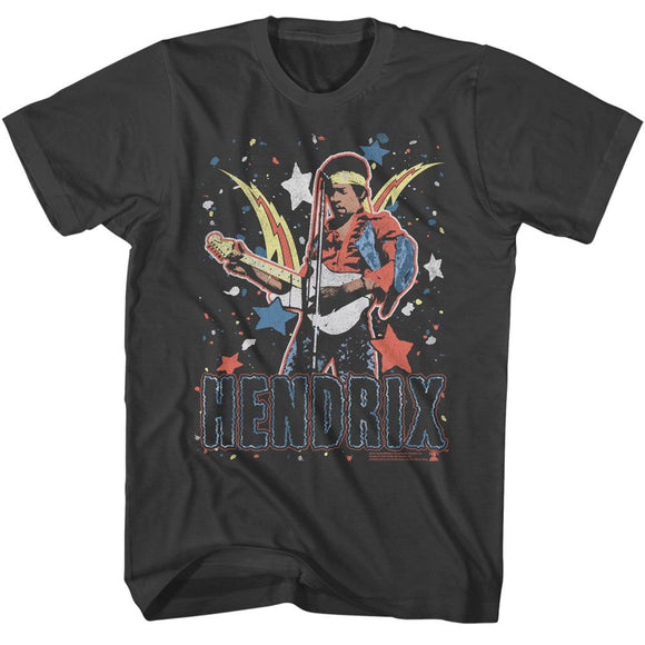 Jimi Hendrix-Jimi Hendrix Star Bursts-Smoke Adult S/S T-Shirt - Smoke