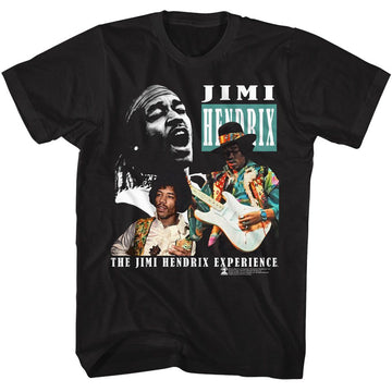 Jimi Hendrix-Jimi Hendrix Three Photos-Black Adult S/S T-Shirt - Black