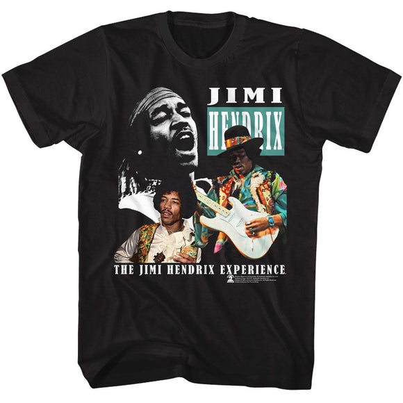 Jimi Hendrix-Jimi Hendrix Three Photos-Black Adult S/S T-Shirt - Black