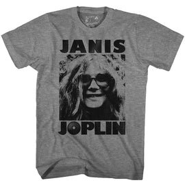 Janis Joplin-Janis-Graphite Heather Adult S/S T-Shirt - Graphite Heather